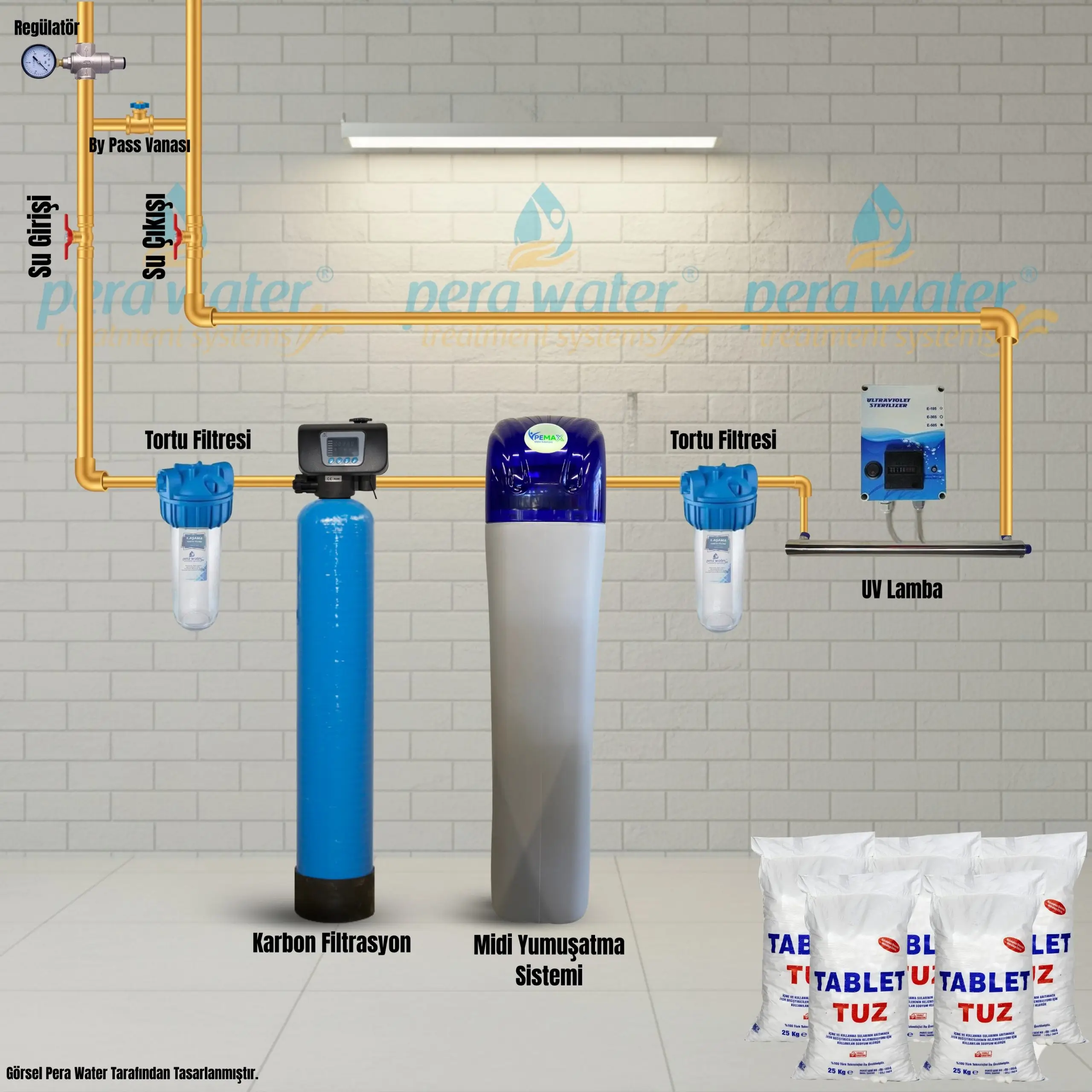 end0009 Pemax Water Solutions Beta Slim Midi Kabinet Kireç Önleyici Su Yumuşatma Cihazı Ve Merkezi İçme Suyu Arıtma Sistemi Mavi Renkli - Görsel 1